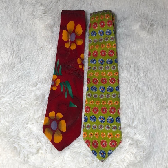 Jerry Garcia Red Tie & Gap Premium Authentic Neckwear Flower Tie Set of 2 Ties - Picture 1 of 9